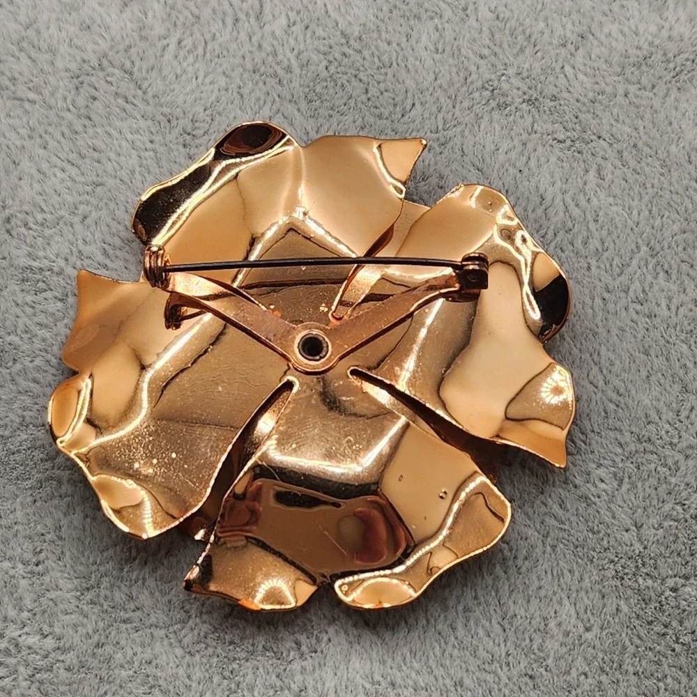 Vintage Cooper Flower Brooch Layered Petal Floral Statement Pin Sculptural